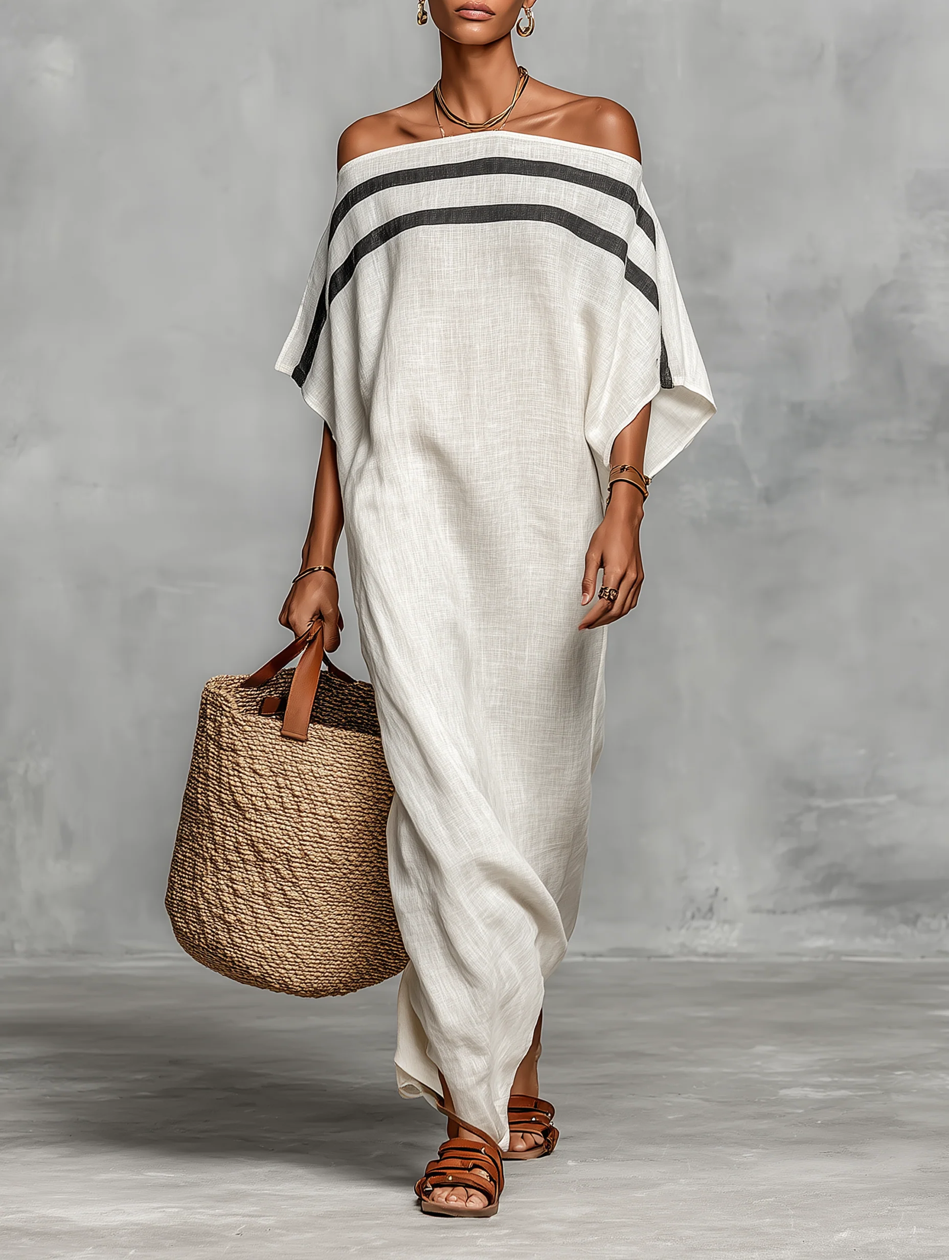 Aveline | Vestido maxi hombros descubiertos manga murciélago